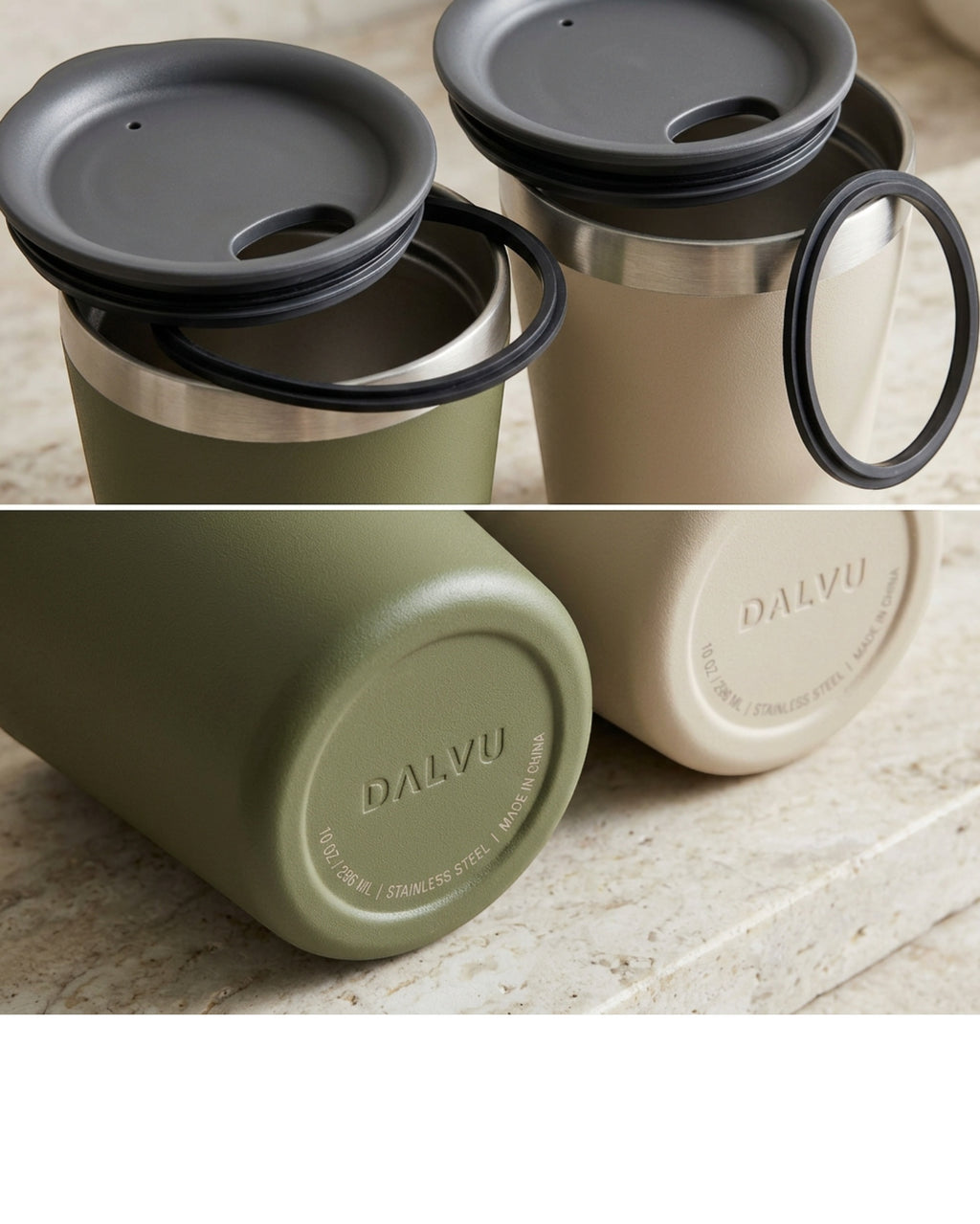 Dalvu Stackable Vacuum Low Cup Set 10 oz x 2 Moss Oatmeal - Detail view
