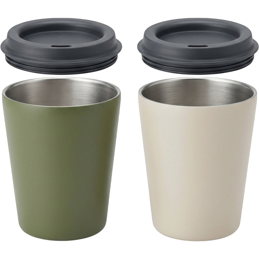 Dalvu Stackable Vacuum Low Cup Set 10 oz x 2 Moss Oatmeal